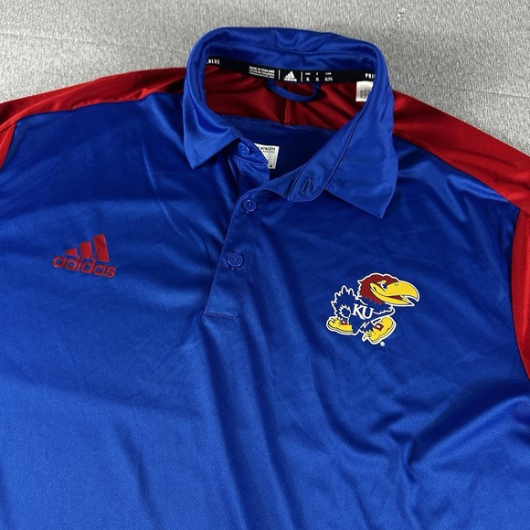 adidas Other - Adidas Primeblue Kansas Jayhawks Polo Shirt Mens XL Blue Team Issued H45768